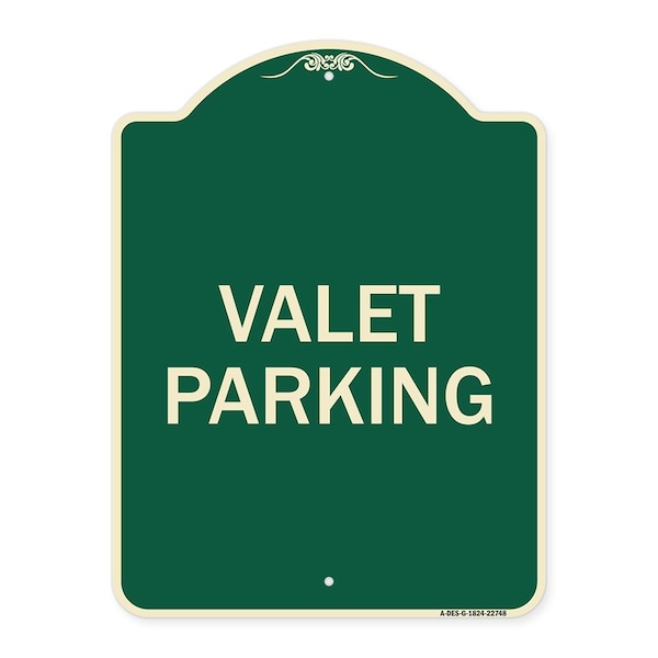Signmission Designer Series Sign Valet Parking, Green & Tan Heavy-Gauge Aluminum Sign, 24" x 18", G-1824-22748 A-DES-G-1824-22748 - main